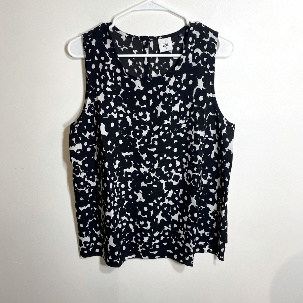 Cabi Black and White Dressy SleevelesTop Blouse‎ Size Medium Classic Office Wear